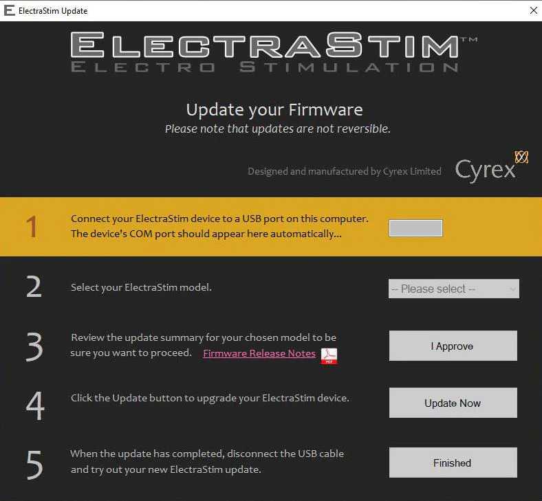 Software pro aktualizaci stimulátoru ElectraStim – POUZE pro Windows